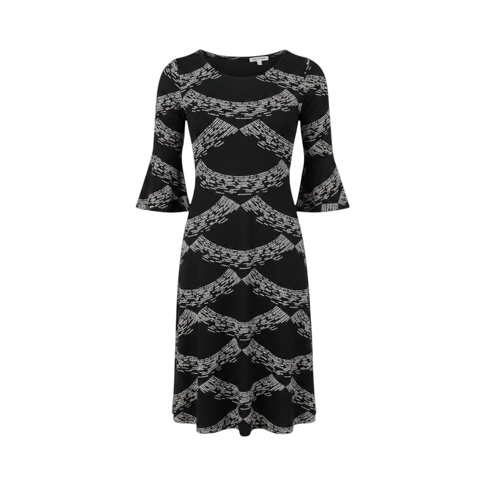 NWT Svaha Women Black Organic Cotton Text Print Bell Sleeve Pocket Dress sz S